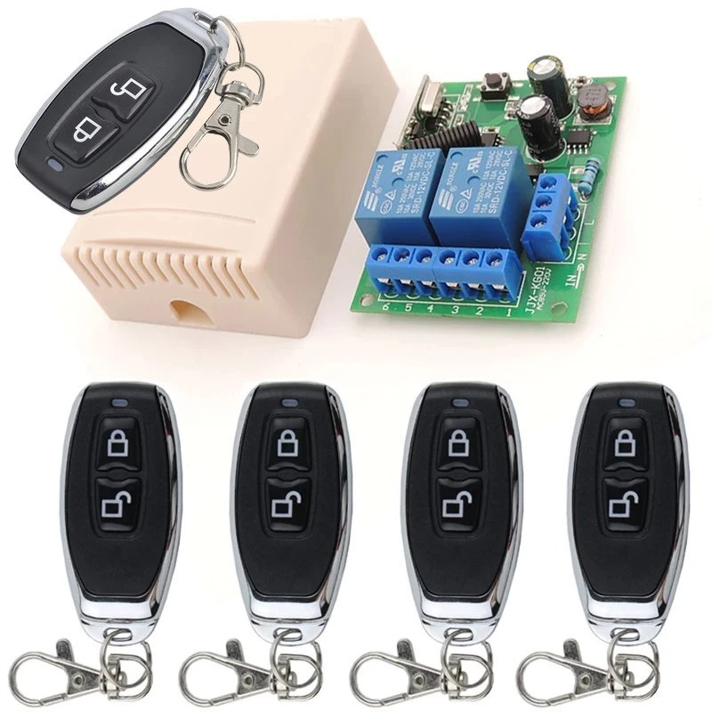 220V 2CH 433Mhz Funk Empfänger Relais Schalter Garagentor mit 5X Fernbedienung - Bild 1 von 4