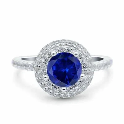 Anillo de boda Halo Art Deco redondo turmalina circonita cúbica plata de ley 925 Foto 1 de 4