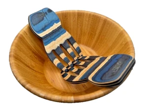 Mesa de tomillo ensalada de madera azul estilo hawaiano juego de mano 2, pinzas de madera para servir ¡NUEVO! - Imagen 1 de 8