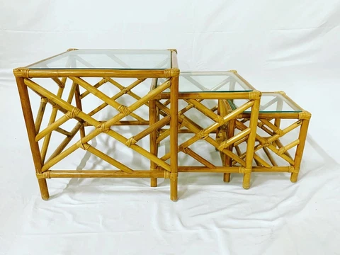Chippendale Bamboo Rattan Nesting Tables - Set of 3 Cover
