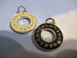 LV VUITTONS 2 ZIP PULL Charm 28x25MM , BLACK, OFF WHITE GOLD tone, THIS IS FOR 2 - Picture 1 of 3