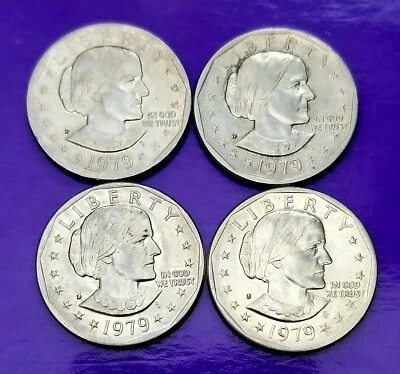 4-Coins  1979P (Wide Rim), 79P, 79D & 79S SUSAN B ANTHONY Dollars         5515nv - Image 1 of 4