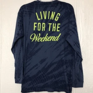 Victoria Secret PINK T Shirt Campus Tee Blue Tie Dye Logo Living for the Weekend - Picture 1 of 8