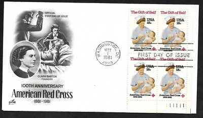#1910 18c American Red Cross 100th Anniversary - ArtCraft FDC PB4 Plt #111111 - Image 1 of 2