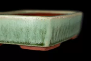 Vaso per albero bonsai giapponese fatto a mano Tokoname. Vetro verde. Firmato Yozan. - Foto 1 di 12