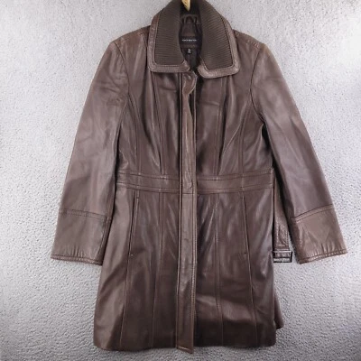 Abrigo Jones New York Mujer Mediano Cuero Marrón Trench Largo Real Genuino Foto 1 de 4