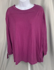 Top donna Ann Taylor LOFT misto cotone fucsia manica 3/4 Medium - Foto 1 di 9