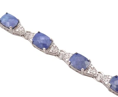 Pulsera de plata de ley 925 vintage forma ovalada zafiro e incrustación de circonita cúbica BT10761 Foto 1 de 4