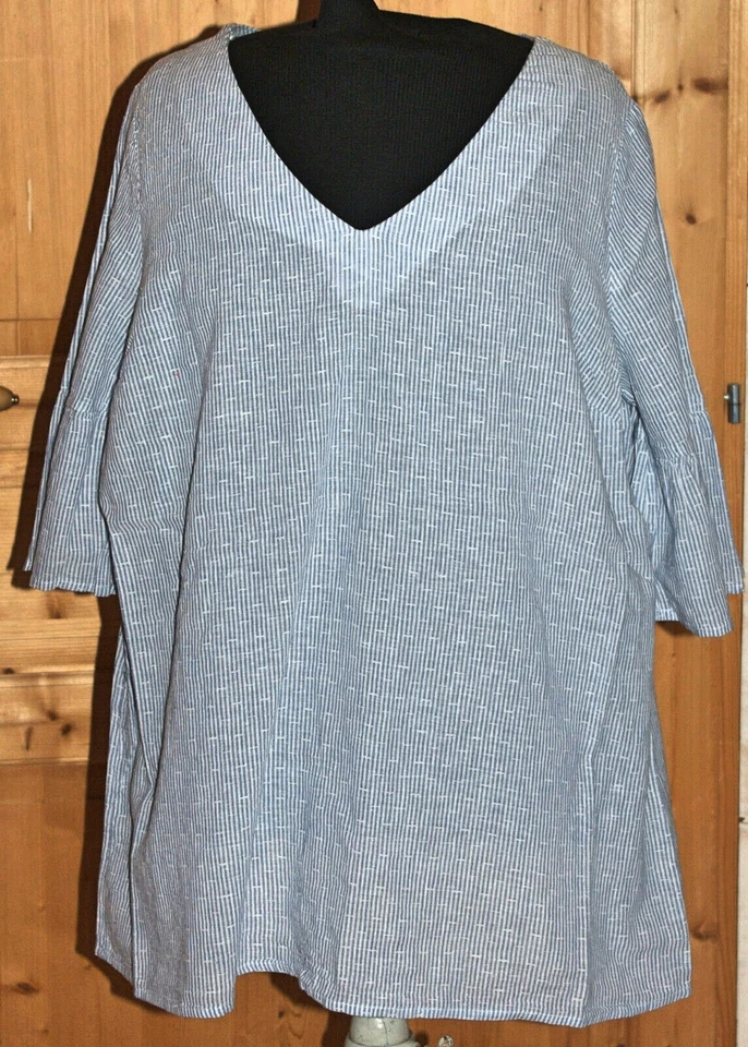 Blouse rayée coton et lin bleu boutons et fente dos T48 kiabi - Photo 1/4