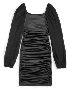 With Jules Long-Sleeve Ruched Dress Big Girls L Black Straight Neck Pullover - Picture 1 of 16