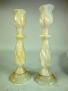 Coppia di candelabri vintage in agata onice intagliati a mano 10 3/8" - Foto 1 di 12