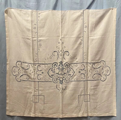 Antica Tenda In Lino Ricamata Cm130x130 Circa (2 Uguali Disponibili) - Immagine 1 di 3