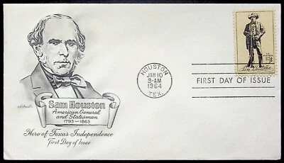 Vtg 1964 Sam Houston First Day of Issue Cover - Houston, TX Philatelic 5¢ - Image 1 of 2