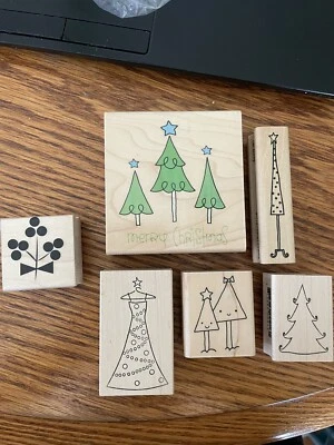 Lote de sellos de goma de madera para árbol de Navidad Foto 1 de 2