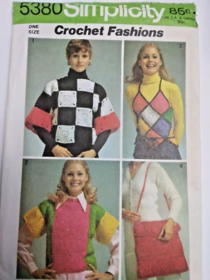 Purse Bag Tank Tops Pullover CROCHET Simplicity 5380 Pattern VTG 80s Patchwork - Image 1 of 4