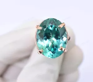Anillo De Boda De Zafiro Teal Ovalado Natural De Plata Esterlina 925 Certificado - Imagen 1 de 12