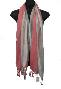 Coral and Silver Shimmer Striped Fashion Fringe Scarf 28 x 75 New - Picture 1 of 7