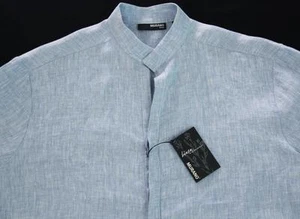 Camisa Para Hombre MURANO Azul Claro/Azul Gris 100% Lino Grande L Nueva Con Etiquetas ¡NUEVA! - Imagen 1 de 5