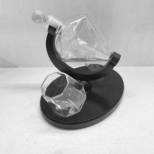 Bicchiere Liquore Forma Diamante Whisky Decanter Legno Base Legno 2 Bicchieri - Foto 1 di 10