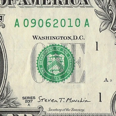 SEP 06 2010 Birthday Fancy Serial Number Date Note One Dollar Bill 09 06 2010 - Image 1 of 4