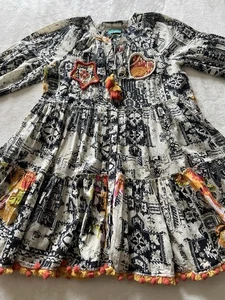 Antica Sartoria Minikleid S/M Love Positano Quaste Perlen gesmokt Boho Neu mit Etikett - Bild 1 von 21