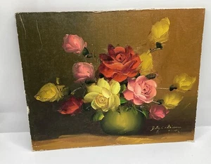 Vintage artist Signed Oil PAINTING “Flower Still Life” Pink No Framed. 8”x 10” - Picture 1 of 7