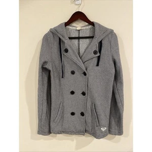 Roxy The Cuddle jacket Women’s Medium Hooded Peacoat Navy White Striped Nautical - Picture 1 of 9
