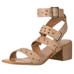 Kelsi Dagger Studded Block Heel Sandal SZ 7.5 Strappy Buckle Nude Coquette Chic - Picture 1 of 14