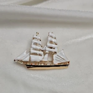 Broche prendedor mujer retro blanco velero barco náutico verano nuevo sin etiquetas náutico - Imagen 1 de 5