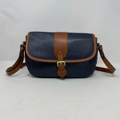 Vtg Liz Claiborne Navy & Brown Leather Crossbody Shoulder Bag  Adjustable Strap - Image 1 of 4