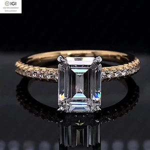 IGI 1.75Ct D VS1 Emerald Cut Lab Grown Diamond Engagement Ring 14K Two-Tone Gold - Picture 1 of 13