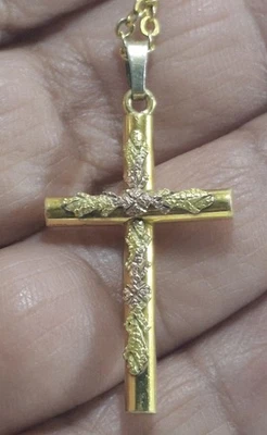 Collar Colgante Cruz Dije Oro 10k Black Hills Cadena 12k GF De Colección 5.70g Foto 1 de 4