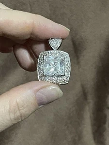 Vintage SETA 925 silver CZ Large Square Pendant - Picture 1 of 9