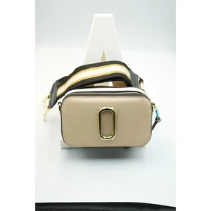 Beige Crossbody Camera Bag Gold Hardware Dual Zip with Wide Strap - Picture 1 of 10