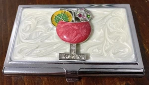 Spring Street Pink Cocktail - Glass Crystals Silver Details Business Card Holder - Picture 1 of 5