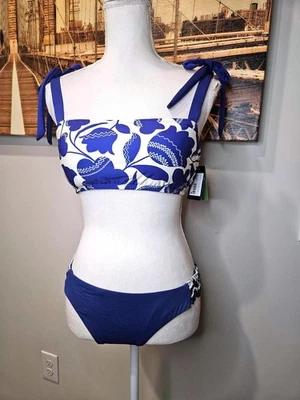 Новый с ярлыками Kate Spade Нью-Йорк цветочный комплект бикини - синий и белый - Изображение 1 из 4