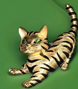 Große TRIFARI VERGOLDETE EMAILLE TIGERJUNGES KÄTZCHEN KATZE BROSCHE - Bild 1 von 4