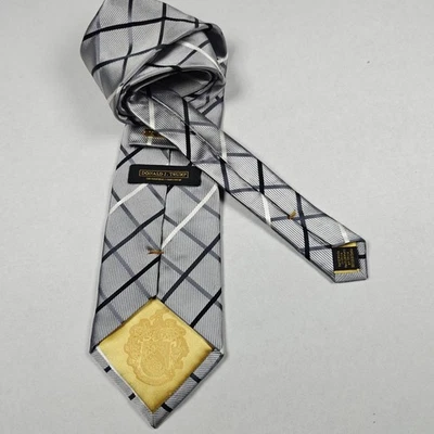 Donald J. Trump Signature Collection Grey diagonal plaid Silk Tie Read - Image 1 of 4