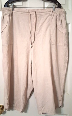 Calça cropped feminina Gloria Vanderbilt casual tamanho 2x 100% algodão bege perna de corda - Imagem 1 de 4