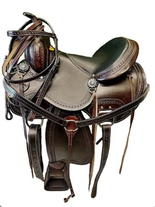 Premium Leather Western Barrel Racing Horse Saddle Tack Set Size 14" to 18" D030 - Picture 1 of 8