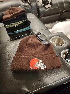 Cleveland Browns '47 Brand Team Logo Cuffed Knit Brown Beanie NFL NWT OSFA - Imagem 1 de 4