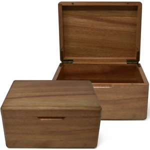 8" x 6" x 4"- Small Acacia Wood Box with Hinged Lid - Wooden Memory Box Keepsake - Picture 1 of 4