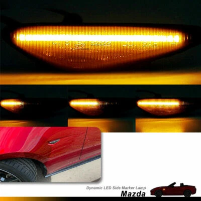Para Mazda MX5 Miata RX8 [Lente transparente] Amber Dynamic LED Side Marker Light Lamp 2x Foto 1 de 4