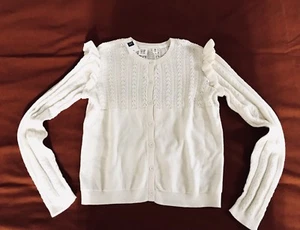 NWT GAP Girls XL12 Creme White Ruffled Knit SWEATER Cardigan Dressy 100% Cotton - Picture 1 of 8