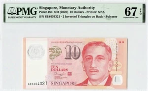 Singapore Fancy # 654321 $10 Dollars 2020 Pick# 48n PMG: 67 EPQ UNC.#PL2209 - Picture 1 of 2
