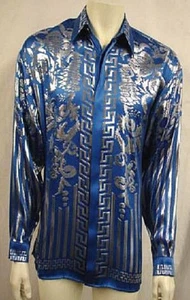 NWT MENS CREME DE SILK METALLIC SILK SHIRT STYLE VEGAS BLUE 4471 SIZE MEDIUM - Picture 1 of 2