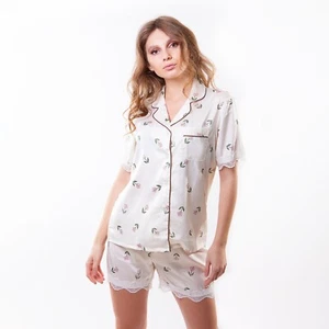 Pajama Set Women Satin Short Sleeve+Shorts Lace Sleepwear Nightwear Floral - Picture 1 of 9