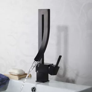 Grifo mezclador de baño con pico de cascada negro lavabo cubierta de una sola manija grifo montado - Imagen 1 de 7