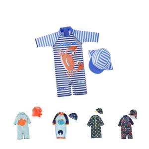 Bilo Baby Kid Boys Chic Animals Printed One-Piece Rash Guard Sun Hat Swimsuit - Picture 1 of 54
