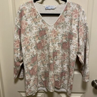 Maggie Lawrence Floral Pullover Rose Womens Flowers Sweater Vintage 80s Sz Large - Изображение 1 из 4